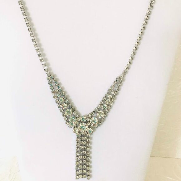 Vintage 1950s Juliana Style Clear Rhinestone Y Drop Necklace Bridal Prom Quincea - Picture 4 of 4
